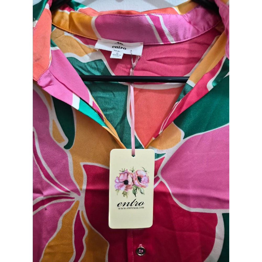 Entro NWT Womens Pink Orange Floral Oversized Long Sleeve Button Down Shirt S - Picture 3 of 3